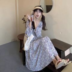 Spring and Summer Retro Fat French Gentle Style Tea Party Gysophila Embroidered Long Dress for Women Spring Fat-Slimming Dress