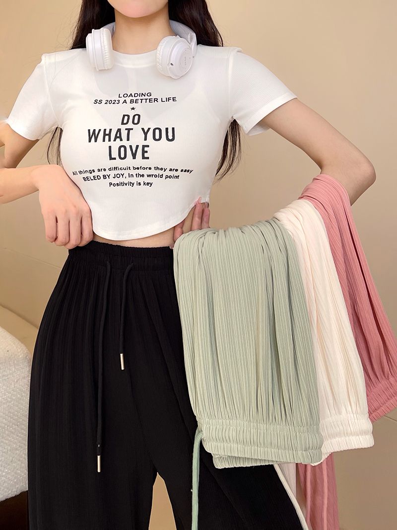 Real shot of women's wide-leg pants for 2025 summer thin draping loose casual ice silk straight pants