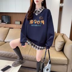 Real shot of 2025 spring and autumn back collar twill, thin top POLO collar plaid sweatshirt for women