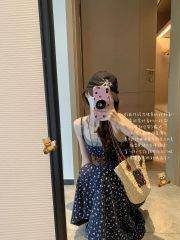 韓系假兩件碎花吊帶連衣裙女辣妹收腰顯瘦氣質長裙子