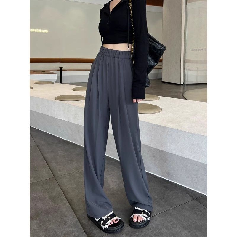 Gray wide-leg pants for women with high waist drooping suit pants for summer thin loose casual straight pants for spring and autumn new