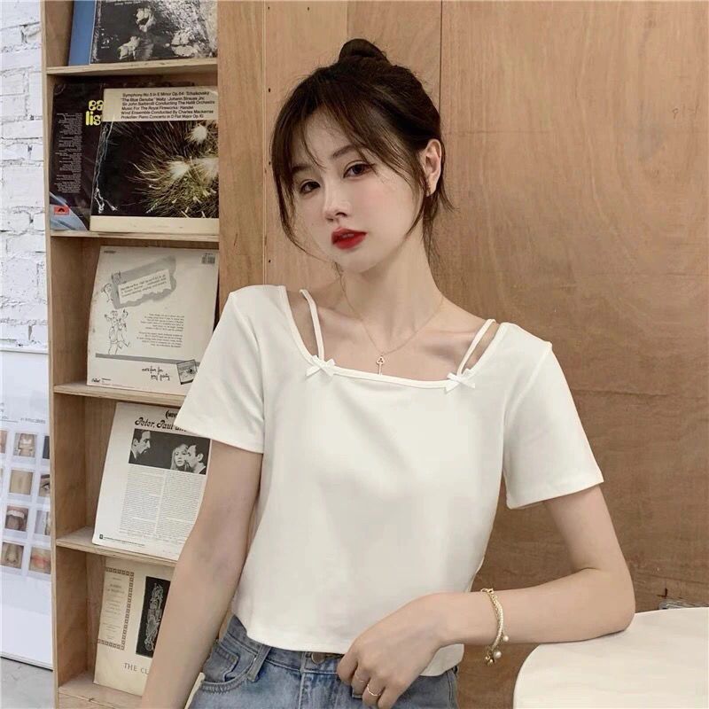 220g modal summer hot girl style pink square neck short sleeve T-shirt women's design niche short top