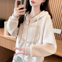 Real shot of 320g imitation cotton Hua cotton 2025 spring and autumn cardigan sweater women's new design loose jacket top