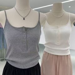 260克人棉 帶胸墊灰色辣妹吊帶女裝夏季內搭露背短款上衣