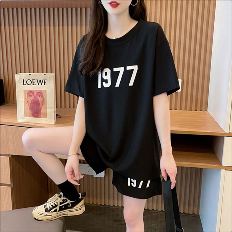 Official picture Pure cotton 2025 summer casual sports short-sleeved T-shirt shorts suit women's two-piece set