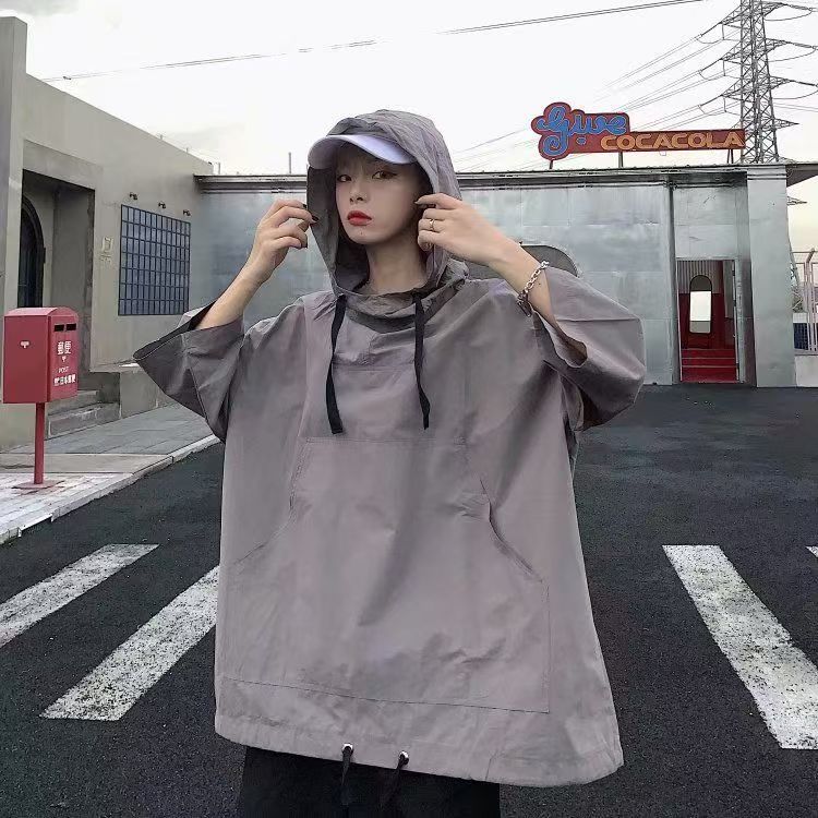 Sweatshirt hooded pullover short-sleeved T-shirt trend Korean loose bat shirt couple student summer ins top
