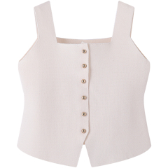 法式方領針織馬甲小背心女夏季外穿設計感小眾絕美不規則無袖上衣