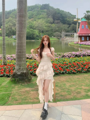 New 2025 Summer French Vacation Rose Quartz Long Train Sleeveless Vibe Tank Print Polka Dot Dress