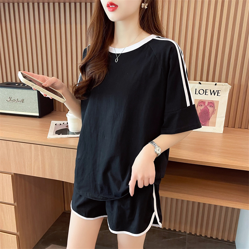 Real-life quality bag collar/pure cotton/contrast color versatile loose sports and casual suit