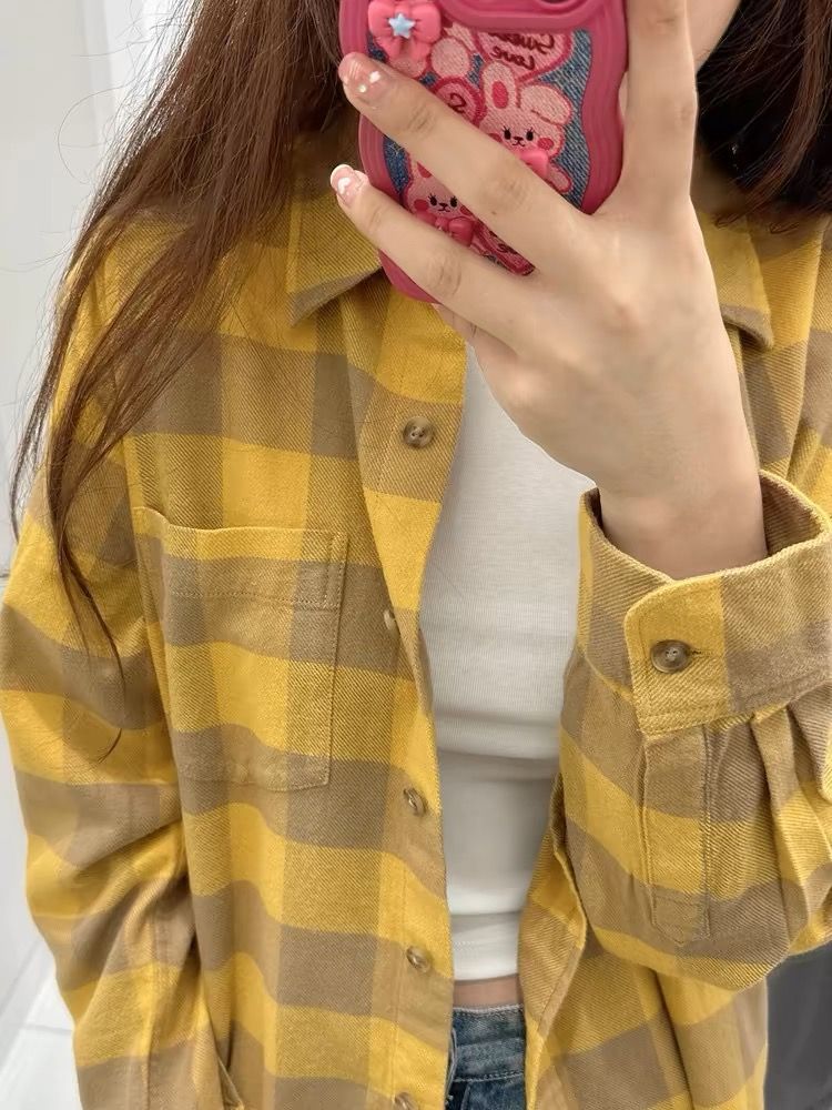 Official photo 300 kilogram fat mm large size plaid shirt loose cardigan