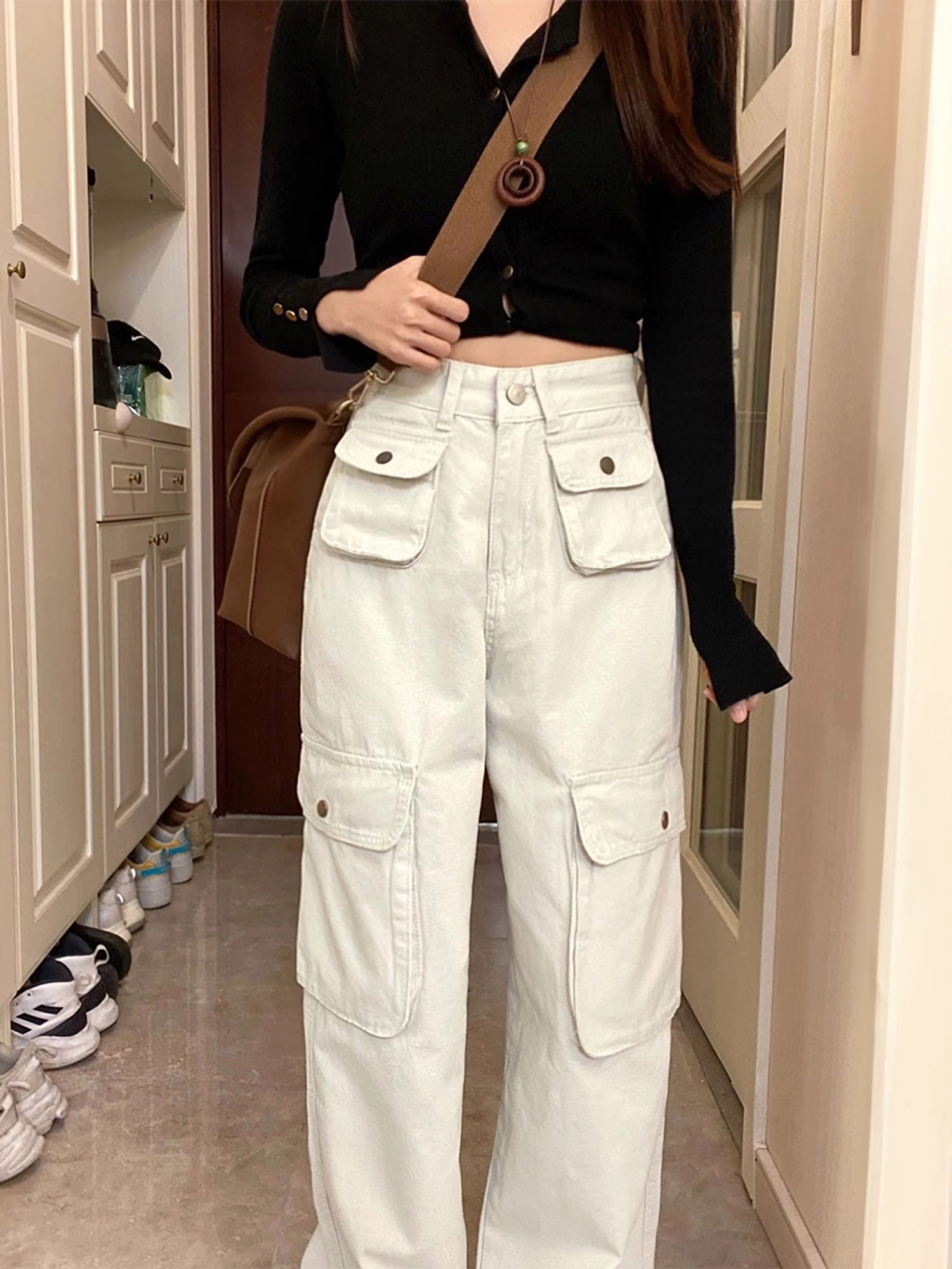 Women's Spring New High-Waisted Loose Slimming Straight Wide Leg Casual Work Pants