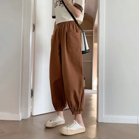 Spring and Autumn Bloomers for women in summer thin high waist slimming nine-part labor trousers loose tucked feet Harem pants for women
