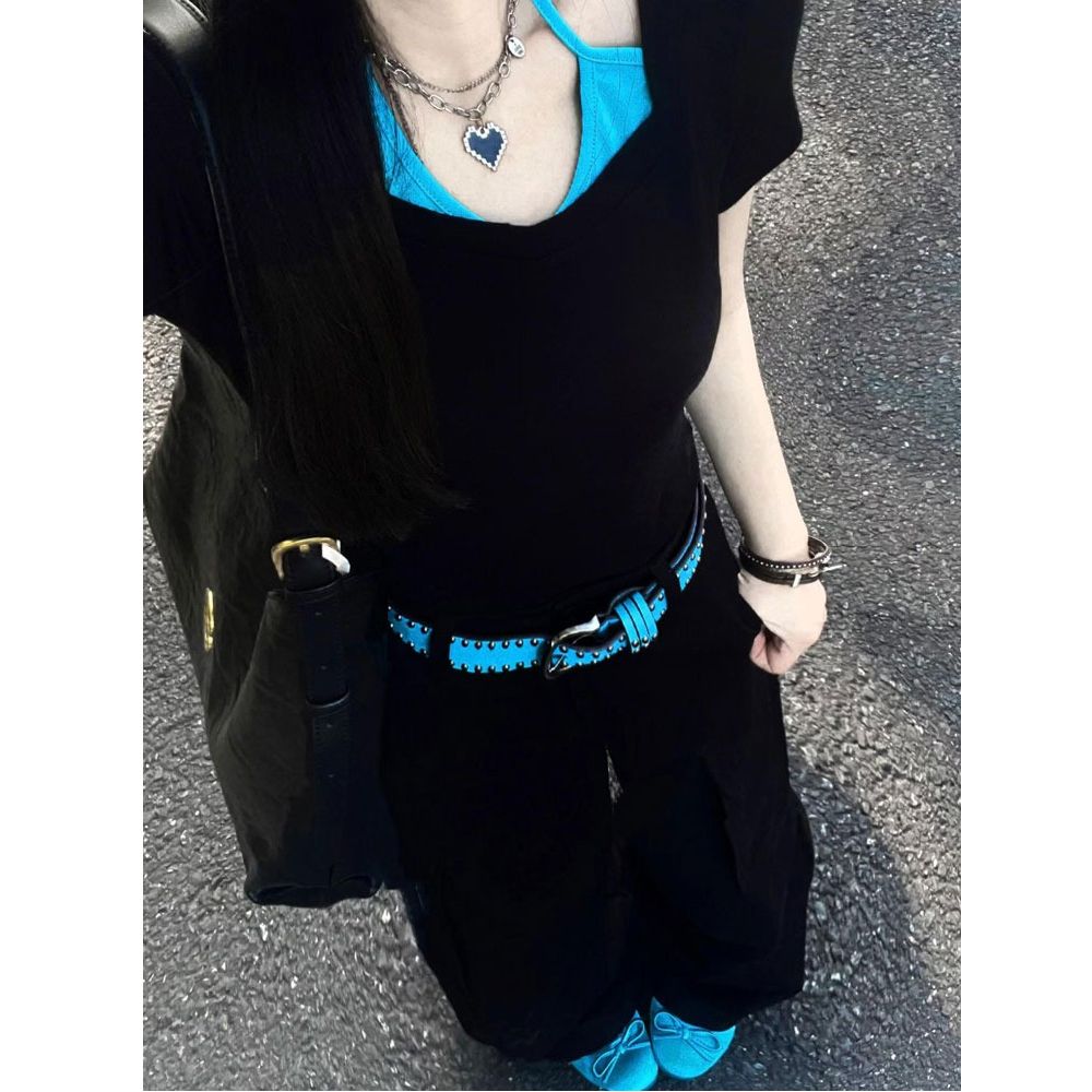 Modal cotton fake two-piece front shoulder short-sleeved T-shirt for women in summer design niche hot girl short top