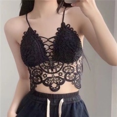 性感鈎花鏤空露背美背內搭外穿純色背心女春短款百搭顯瘦吊帶上衣