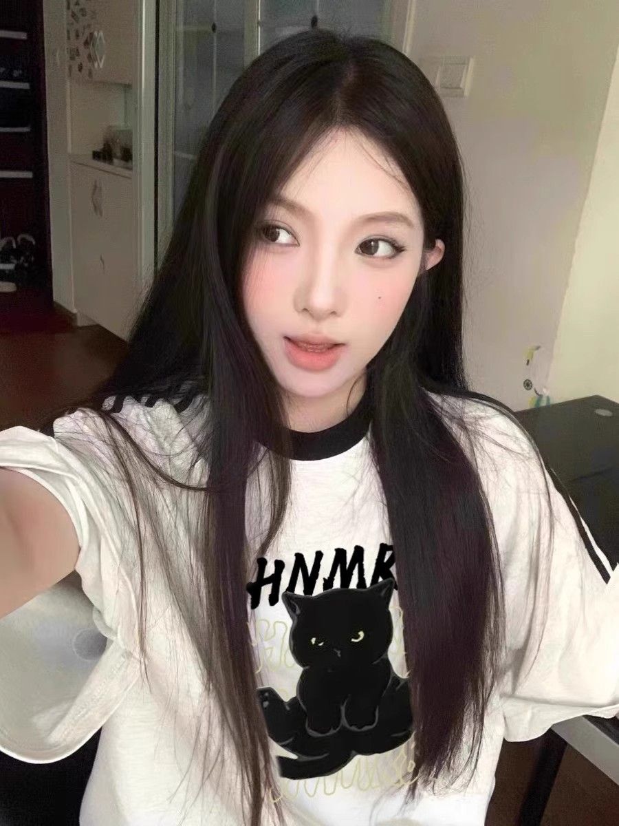 高質量純棉220克精梳緊密印花三條槓寬鬆大版落肩短袖恤女