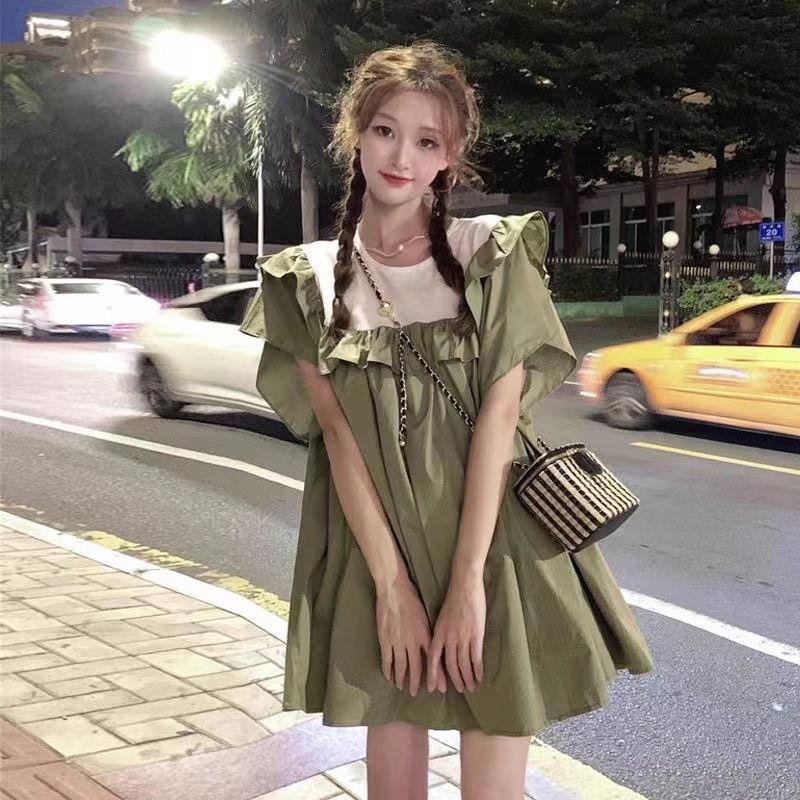 College style women's new summer design with small loose and fashionable age-reducing doll short-sleeved skirt