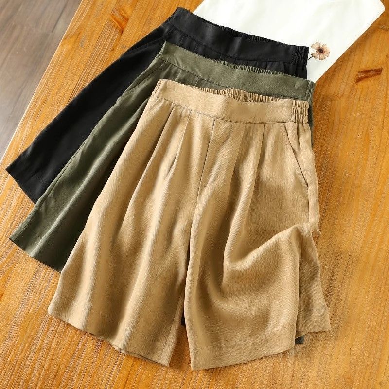 Summer thin pants loose casual five-point pants half elastic wide-leg pants high waist drooping mid-pants high elastic slimming pants