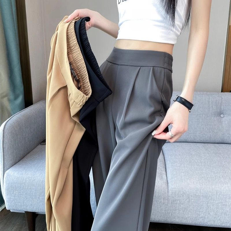 Suit pants for women with high-end drape 2025 new spring and summer thin small straight gray wide-leg pants