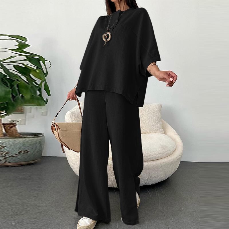 European and American cross-border 2025 retro women's fashion elegant top and trousers two-piece casual loose trousers suit