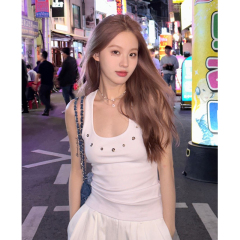 白色工字吊帶背心女夏外穿辣妹小眾設計感無袖針織上衣
