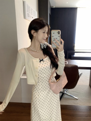 實拍~韓版顯瘦吊帶波點連衣裙+開衫