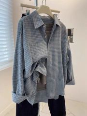 Spring and Autumn retro plaid shirt ootd American retro atmosphere inner shirt lazy and relaxed top jacket