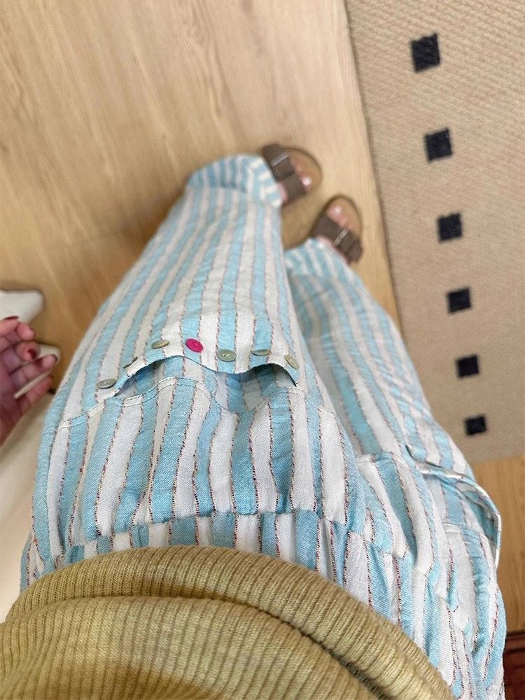 Striped pants for women in spring and autumn summer new casual loose straight-leg small high waist drooping wide-leg pants
