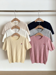 RENA春季韓系麻花針織愛心印花正肩短袖t恤衫圓領顯瘦百搭上衣女