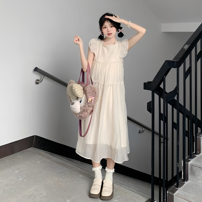 法式溫柔氣質連衣裙高級甜美小飛袖寬鬆2025新款夏季溫柔仙女裙子