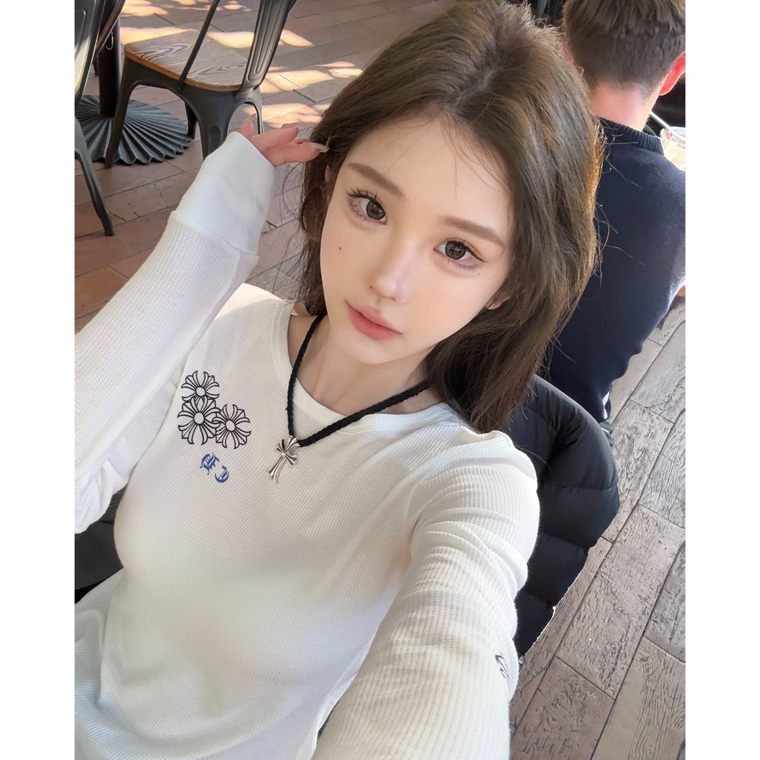 260g hot girl slim T-shirt for women 2025 spring and summer design printed long-sleeved slim top