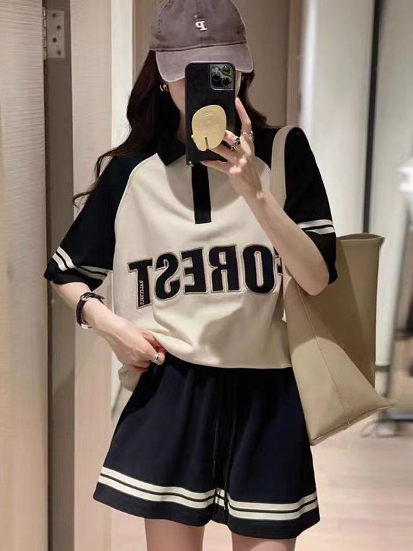 Fashionable and fashionable sports suit for women summer student Korean style loose polo shorts shorts casual two-piece set running