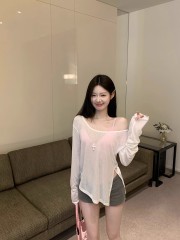 原版面料白色薄款長袖T恤女夏季寬鬆開叉辣妹休閒防曬罩衫上衣