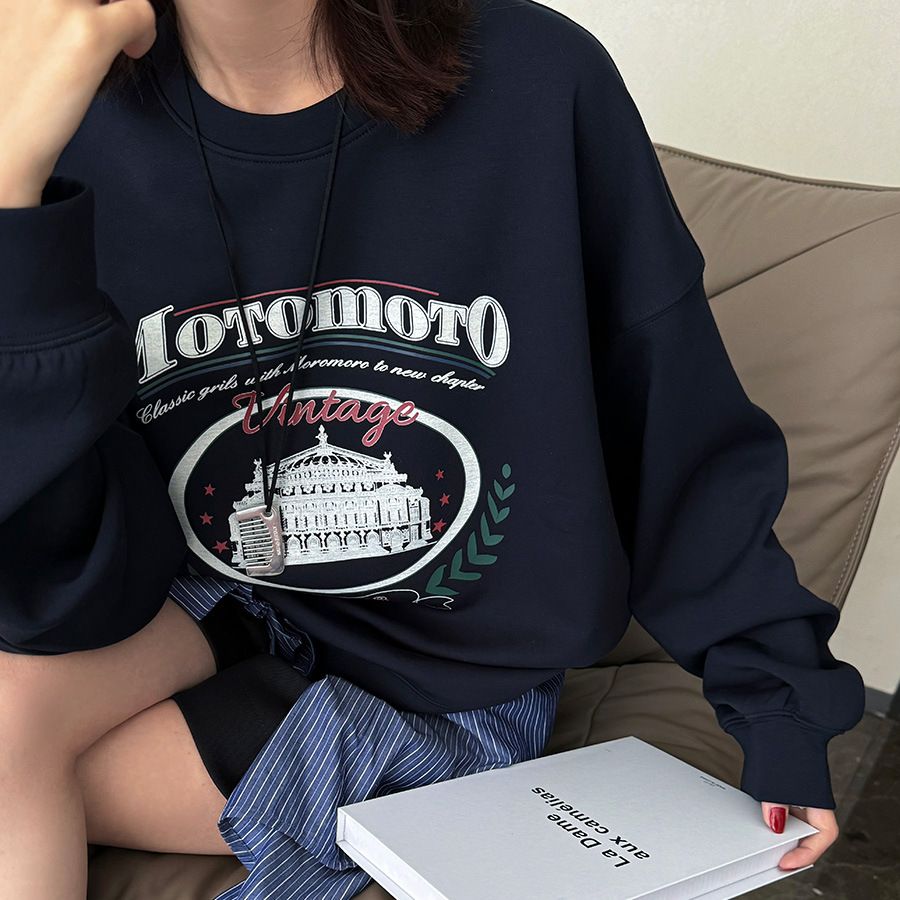 Korean East Gate Spring and Autumn Age-Reducing Letter Print Round Neck Loose Multi-purpose Long Sleeve Sweatshirt Women 