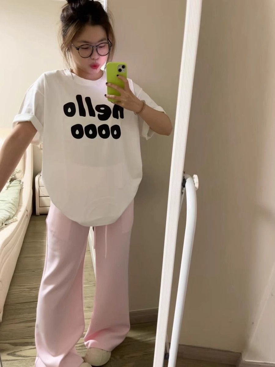 高品質純棉220克精梳緊密100%棉直播同品寬鬆短袖t恤女