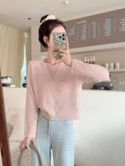 韓版重工亮片鏤空V領防曬針織罩衣2025春夏新款薄款氣質百搭上衣