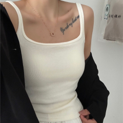 2025 Spring New Korean Style Knit V-Neck Tank Top with Fixed Cup Bralette, Versatile and Stylish Backless Top