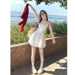 French Hepburn style ballet suspender dress for women new high-end white flower bud skirt