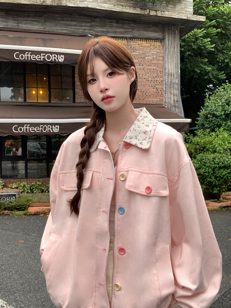美式高街甜美風夾克女2025春秋新款寬鬆bf多巴胺外套韓版ins超火