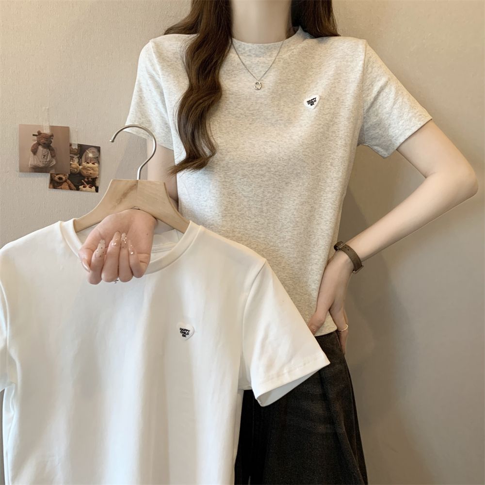 實拍 4 0支純棉210克92棉/8氨綸短袖T恤女立體愛心