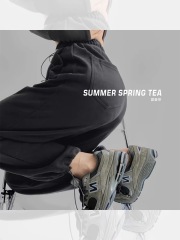 高密米尼 粉色褲子女春秋闊腿褲女2025新款休閒運動褲夏季