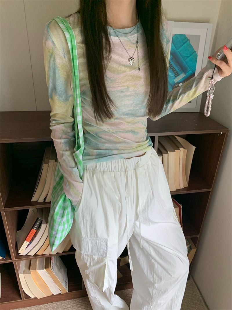 40D網紗高級感純欲風設計小眾暈染圓領修身長袖防曬上衣