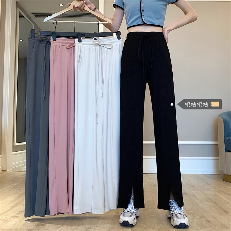 Official photo Large size slit wide-leg pants for women in summer high-waist casual pants loose straight-leg drooping pants