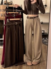 時尚復古風休閒褲子女秋季2025新款百搭垂感高腰顯瘦寬鬆闊腿長褲