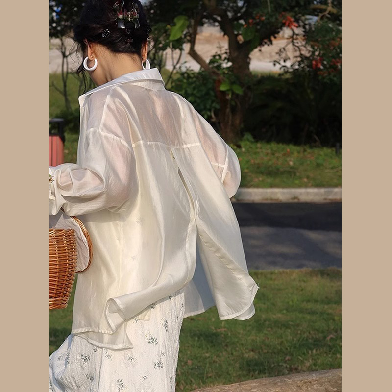 防曬襯衫女夏季新款襯衣寬鬆設計感小眾輕熟法式氣質上衣