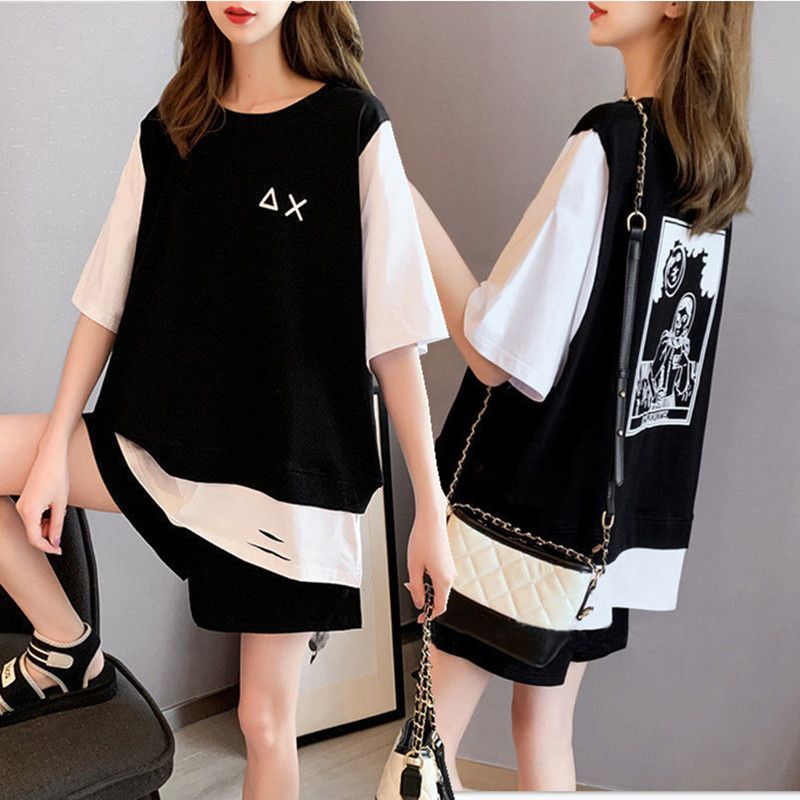 200 catties large size short-sleeved fashionable casual suit for women's summer new loose student shorts sports two-piece set