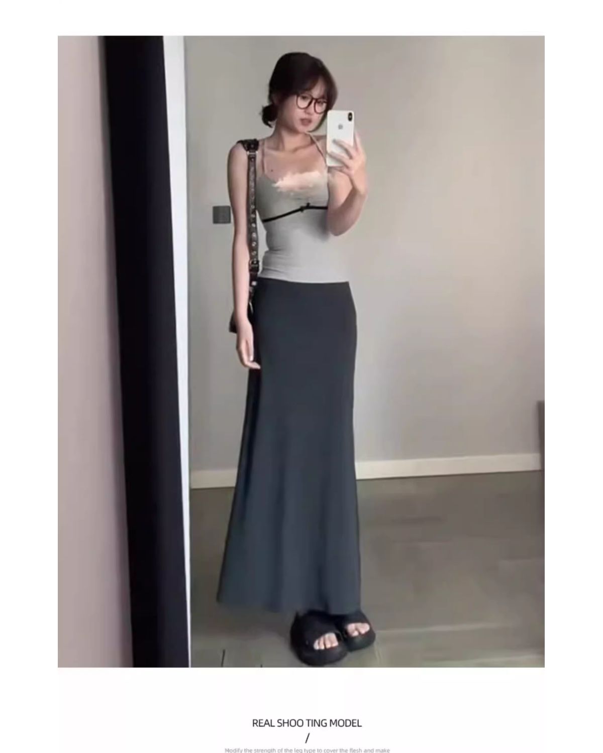 French grey hip-covered skirt for women in spring and autumn new high-waisted A-line umbrella skirt to make them look slim and elegant fishtail skirt