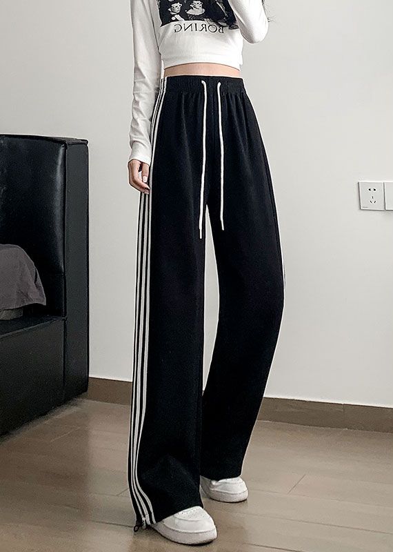 American striped sweatpants for women in spring and summer new high-waist loose straight wide-leg pants casual sweatpants