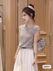 2025 spring and summer design sexy versatile knitted fresh sweet and spicy ins trendy chic strip shiny age-reducing F top