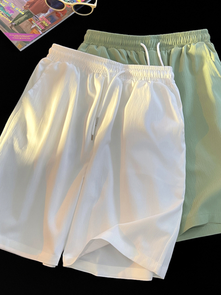 American mint green shorts men's summer ice silk pleated cool pants couple's home pajamas six-point shorts
