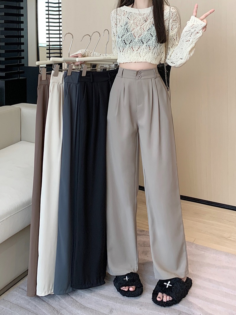 Real shot of filamental and western suit pants for women loose drooping high waist straight-leg casual floor-moving wide-leg pants